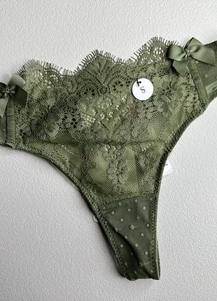Трусики стрінги мереживні з сіточкою hunkemoller - хакі, рр s