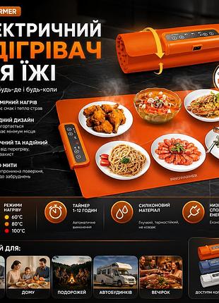 Електричний підігрівач для їжі innowarmer — силіконовий коврик мат, 3 режими, таймер, складний