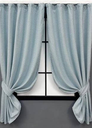 Короткі штори льон (2 шт. 130х170см). колір блакитний