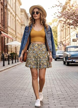 Жіноча спідниця коротка міні у квіти женская юбка мини в цветы miss selfridge купить размер хс с купити розмір xs s m м віскоза вискоза