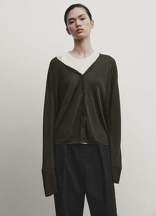 Жіночий кардиган massimo dutti зі змішаної лляної тканини