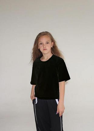 Футболка для девочки over short smiletime, черная 152