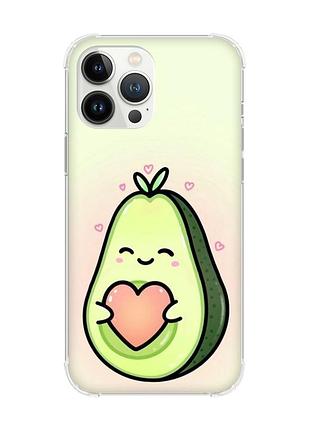 Чехол с утолщёнными углами на iphone 14 pro :: кавай авокадо с сердечком (принт 310)
