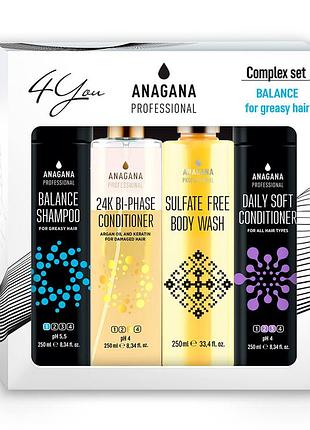 Набор "баланс" anagana professional 4 you (shm/250ml + cond/250ml + sh/gel/250ml + h/spray/250ml)