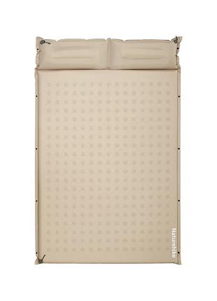 Матрас туристический с подушкой, самонадувающийся двухместный naturehike cnk2550ws025, влагостойкий, 200х130х6 см, бежевый