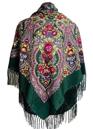 Платок зеленый с цветами 1,2 м*1,2 м