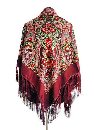 Платок бордовый с цветами 1,2 м*1,2 м