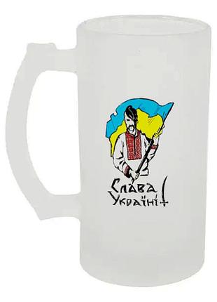 Бокал для пива стеклянный слава украине №1 500 мл (с украинской символикой)
