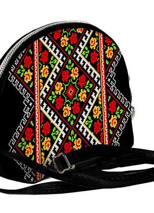 Маленька жіноча сумочка coquette український квітковий орнамент чорна