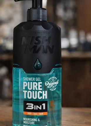 Мужской гель для душа 3 в 1 nishman pure touch shower gel, 480 мл