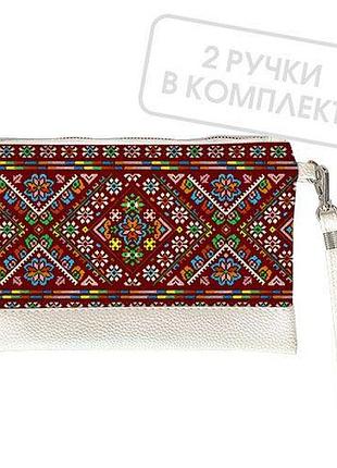 Клатч через плечо вышивка цветы, белая экокожа
