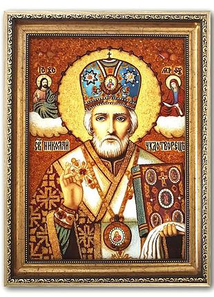 Ікона з бурштину миколай чудотворець (картини та ікони з бурштину)