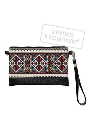Клатч через плечо вышивка ромбы, черная экокожа (сумки)