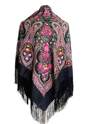 Платок черный с цветами 1,2 м*1,2 м