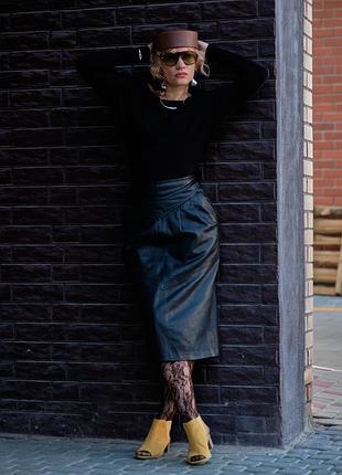 Спідниця міді з натуральної шкіри вінтаж