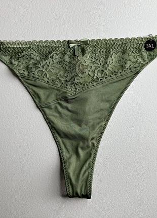 Трусики стрінги плюс-сайз з мереживом hunkemoller - хакі, 2 xl 3xl