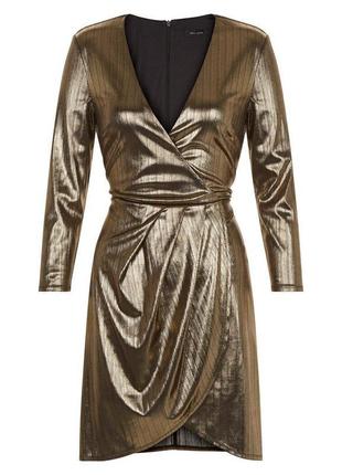 Нарядное платье цвета металлик с декольте и запахом спереди от new look4 фото