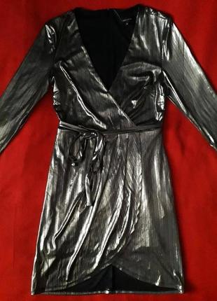 Нарядное платье цвета металлик с декольте и запахом спереди от new look6 фото