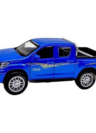 Автомодель toyota hilux синяя металлическая модель пикапа с открывающимися дверьми для игры и коллекции