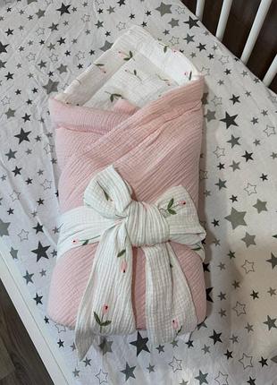 Муслиновые детские конверты (плед и бант) 75*100 см