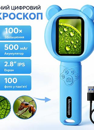 Дитячий портативний мікроскоп microscopе, лупа для дітей, синій