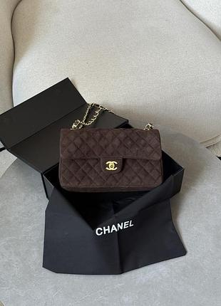 Сумка classic 2.55 medium шанел double flap in suede brown/gold