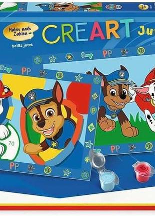 Набор для раскрашивания по номерам ravensburger creart щенячий патруль (20286), с рамкой, красками и кистью, от 5 лет