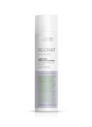 Міцелярний шампунь для глибокого очищення волосся restart balance purifying micellar shampoo revlon professional 250мл