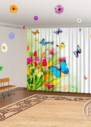Весняні фото штори в дитячий садок "метелики з тюльпанами" 3.0, 4.0