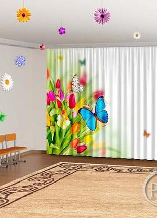 Весняні фото штори в дитячий садок "метелики з тюльпанами" 2.7, 2.9
