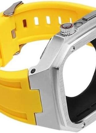 Maalya - металлический чехол и силиконовый желтый и черный ремешок для apple watch 8 7 se 6 5 4 (45/44/41/40 мм)