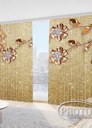 Фото штори "3d квіти з діамантами" 2,7м*4,0м (2 полотна по 2,0м), тасьма