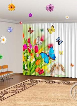 Весняні фото штори в дитячий садок "тюльпани з кроликом" 2.7, 2.9
