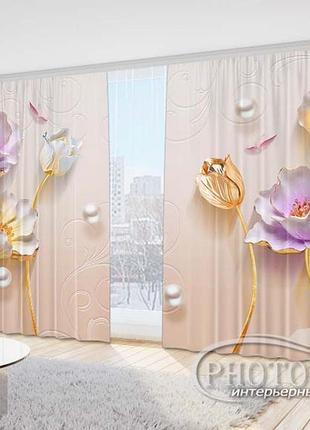 Фото шторы "3d маки" 2,7м*5,0м (2 полотна по 2,5м), тесьма