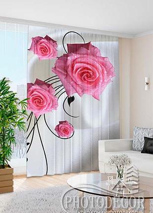 Фото штора розы на ткани, высота - 2,90м, ширина - 1,40м, тесьма