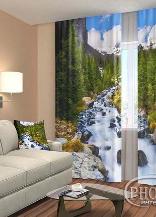 Фото шторы "лесные водопады" 2,5м*2,9м (2 полотна по 1,45м), тесьма