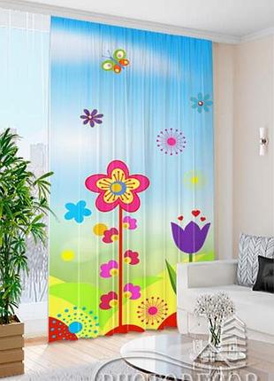 Фото штора яркие цветы. высота - 2,80м, ширина - 1,30м, тесьма