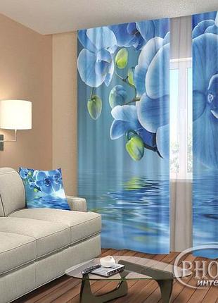 3d фото шторы "орхидеи над водой" 2,5м*2,9м (2 полотна по 1,45м), тесьма