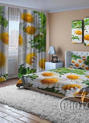 Фото комплект для спальні "білі ромашки" штори (2,50*2,60), покривало (2,0*1,50). читаємо опис!
