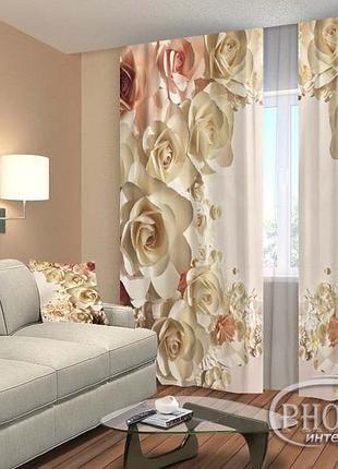 Фото шторы "3d розы" 2,5м*2,6м (2 полотна по 1,30м), тесьма