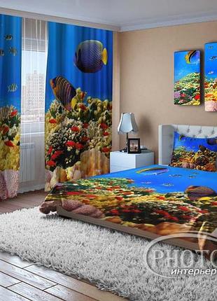 Фото комплект для спальни "экзотические рыбки" шторы (2,50*2,60), покрывало (2,0*1,50). читаем описание!