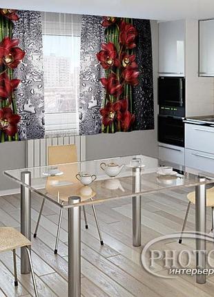 Фото шторы для кухни "капля красоты" 2,0м*2,9м (2 полотна по 1,45м), тесьма