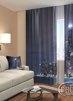 Фото шторы "ночной город 4" 2,5м*2,9м (2 полотна по 1,45м), тесьма