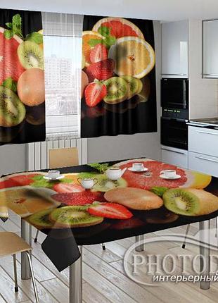 Фото комплект для кухні "фрукти" (штори 2,0м*2,9м; скатертина 1,45м*1,7м)
