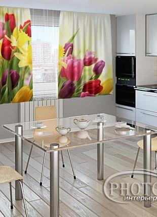 Фото шторы для кухни "весна" 2,0м*2,9м (2 полотна по 1,45м), тесьма