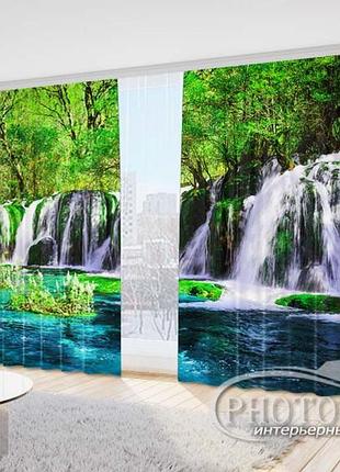 Фото шторы "водопад в парке" 2,7м*2,9м (2 полотна по 1,45м), тесьма