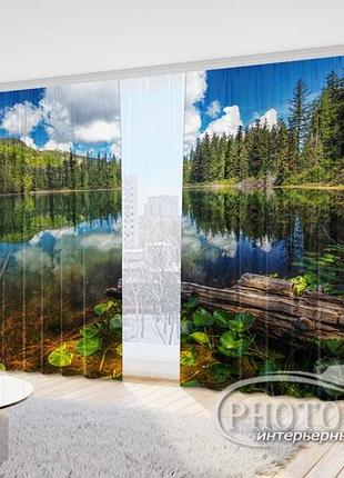 Фото шторы "лесное озеро" 2,7м*5,0м (2 полотна по 2,5м), тесьма