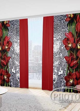 3d фото шторы "капля красоты. красный" 2,7м*2,9м (2 полотна по 1,45м), тесьма