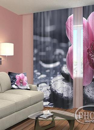 Фото шторы "орхидея нежность" 2,5м*2,6м (2 полотна по 1,30м), тесьма