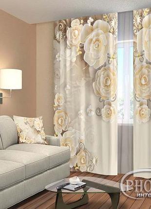 Фото штори "3d квіти і метелики" 2,5м*2,9м (2 полотна по 1,45м), тасьма